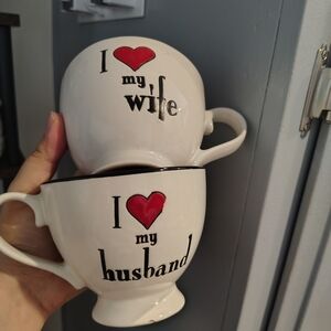 I Love My Wife and Husband Mugs - White and Red